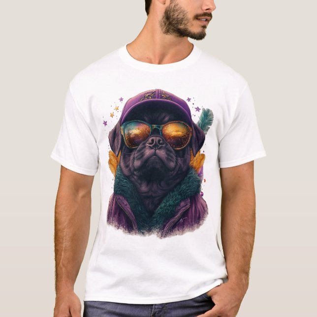 Camiseta Festivo Mardi Gras Pug Vibrant (Frente)