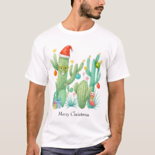 Camiseta Festivo Natal Cactus com Papai Noel e Ornamento