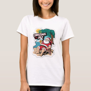 Camiseta Festivo Papai Noel Relaxando em Curto Tropical