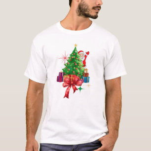 Camiseta Festivo Peeking Papai Noel e Árvore de Natal