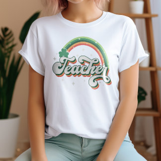 Camiseta Festivo Retro Arco-Íris Rua Professora. Dia dos Pa