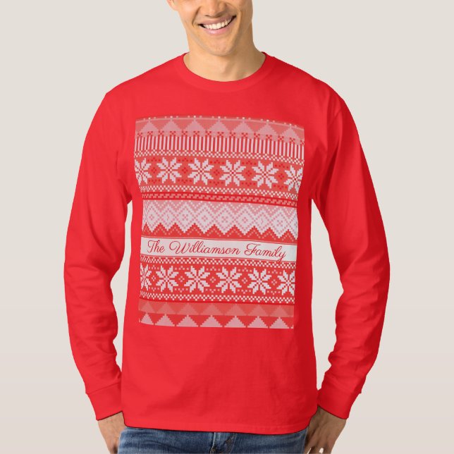 Camiseta Festivo Ugly Sweater Nome da Família de Padrões de (Frente)