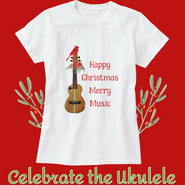 Camiseta Festivo Ukulele Feliz Música de Feliz de Natal (Criador carregado)