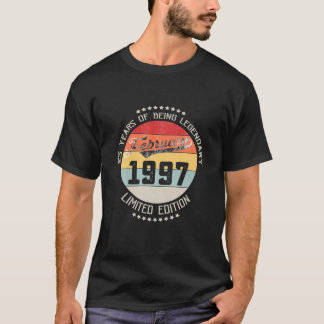 Camiseta Fevereiro De 1997 25 anos Velho Aniversário 25 ano