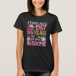 Camiseta Fevereiro Rapariga 1957 66º Aniversário 66 Anos