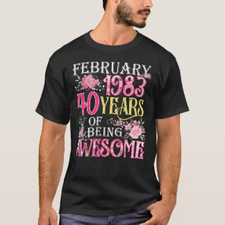 Camiseta Fevereiro Rapariga 1983 aniversário de 40 anos 40 