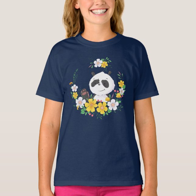 Camiseta Fia de flores de panda de bebê, um bebê bonito (Frente)