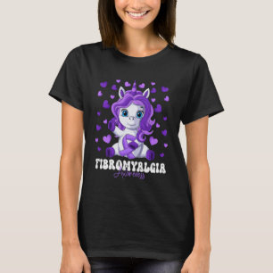 Camiseta Fibromialgia Consciência Mês Roxo Fita Unicórnio