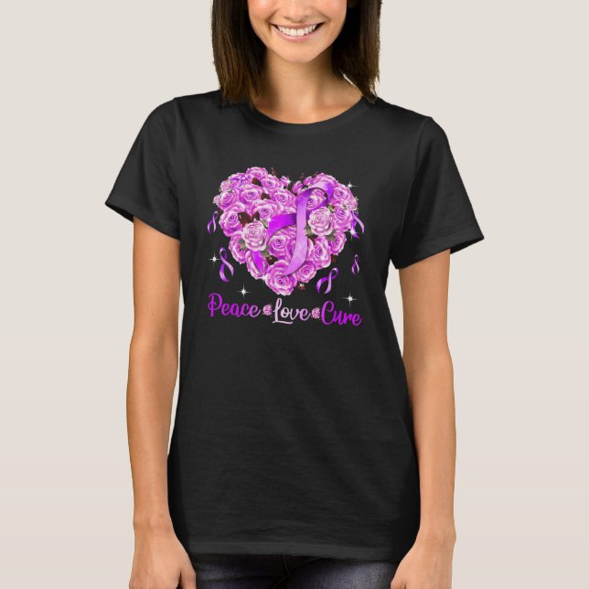 Camiseta Fibromialgia Consciência Paz Amor Mulheres Curtas (Frente)