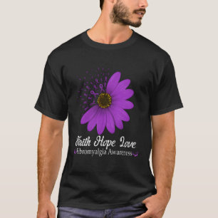 Camiseta Fibromialgia Sensibilização Fé Esperança Amor Roxo