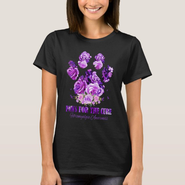 Camiseta Fibromyalgia Awareness Dog Paws Flower  Apparel (Frente)