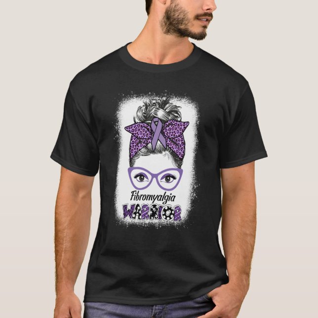 Camiseta Fibromyalgia Awareness Warrior Messy Bun women Pur (Frente)