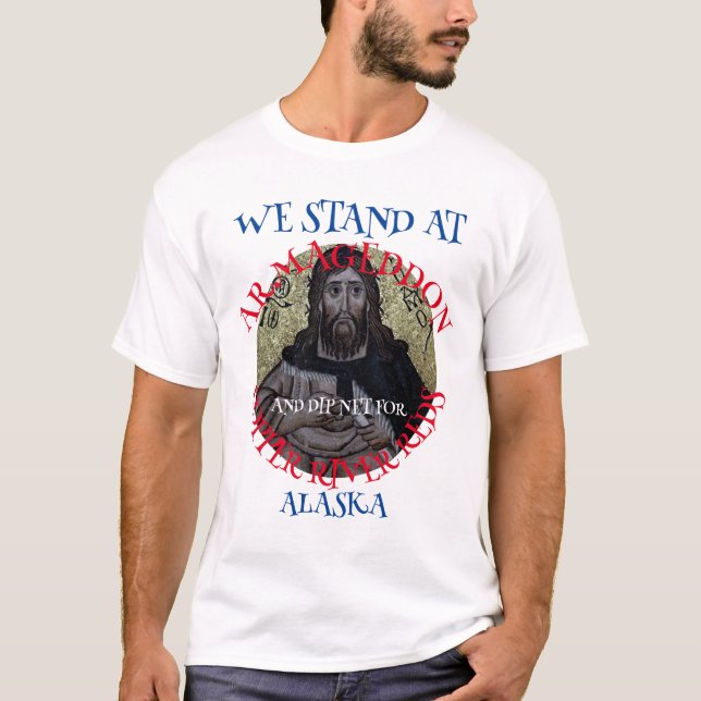 CAMISETA FICAMOS EM ARMAGEDDON E DIP NET SALMON (Frente)