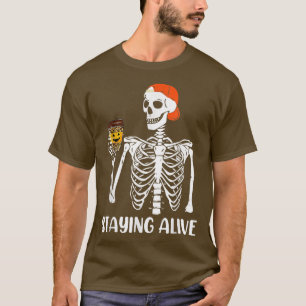 Camiseta Ficando Vivo Engraçado Café Leopardo Skeleton Hall