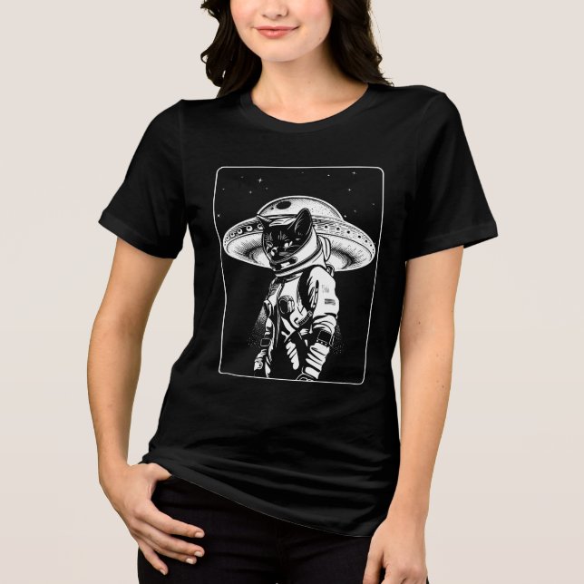 Camiseta Ficção Científica OVNI Alien Astronauta Gato (Frente)