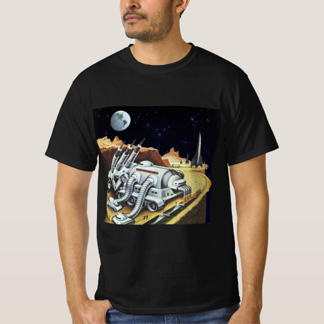 Camiseta Ficção científica retrô, Estação Espacial na Lua (Frente)