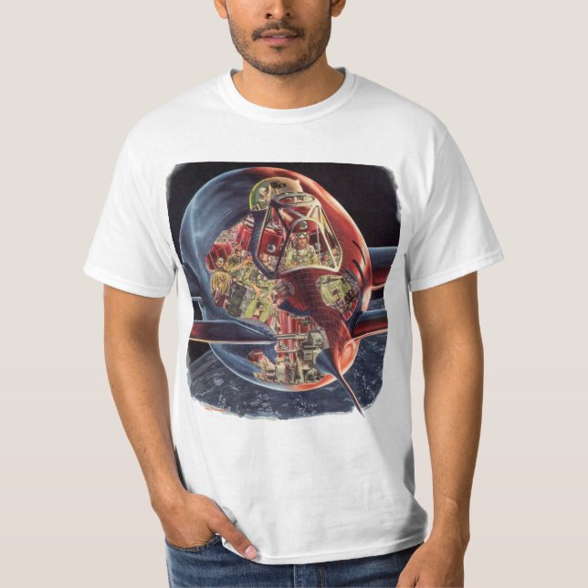 Camiseta Ficção Científica Vintage Astronauta Foguete Espaç (Frente)