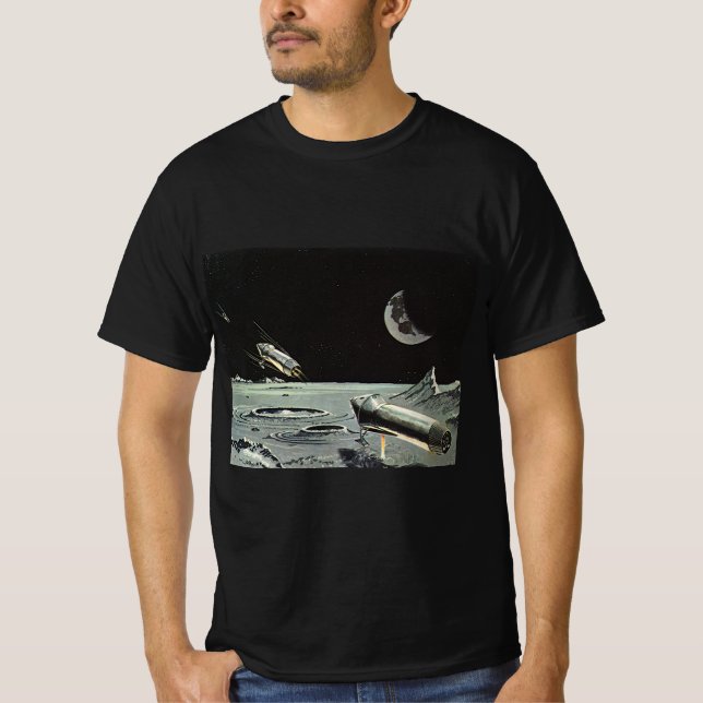 Camiseta Ficção Científica Vintage, Naves Espaciais Lua Pla (Frente)