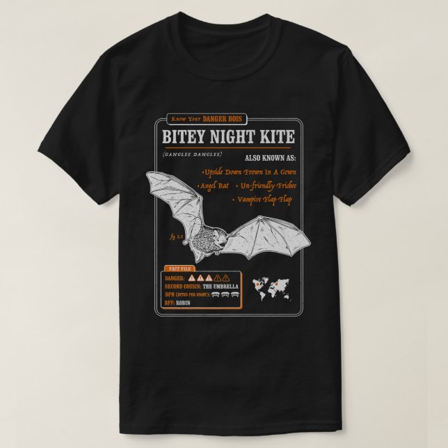 Camiseta Ficheiro de Fato de Bat Engraçado - Bitey Night Ki (Frente do Design)