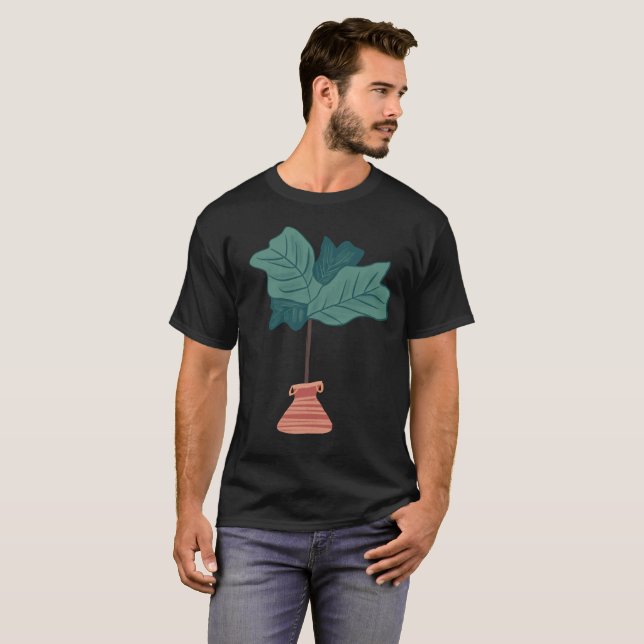 Camiseta Fiddle Tree Leaf Houseplant Drawn (Frente Completa)
