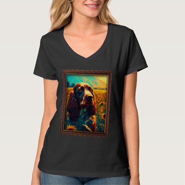 Camiseta Field Spaniel Painting Sunflower Flower Mom Women  (Frente)