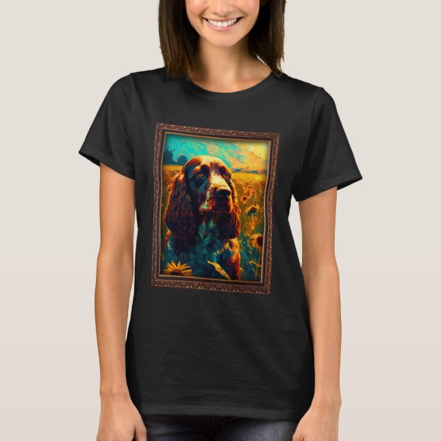 Camiseta Field Spaniel Painting Sunflower Flower Mom Women  (Frente)