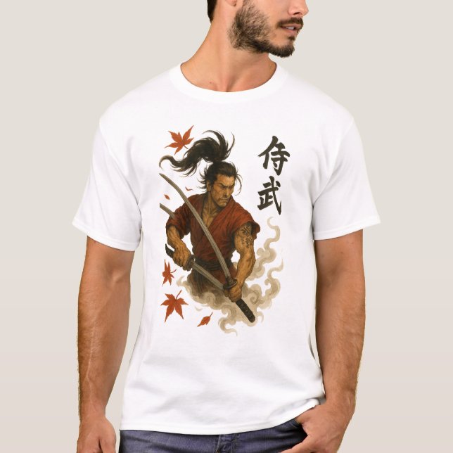 Camiseta Fierce Samurai Warrior – Dual Katana Ink Art Desig (Frente)