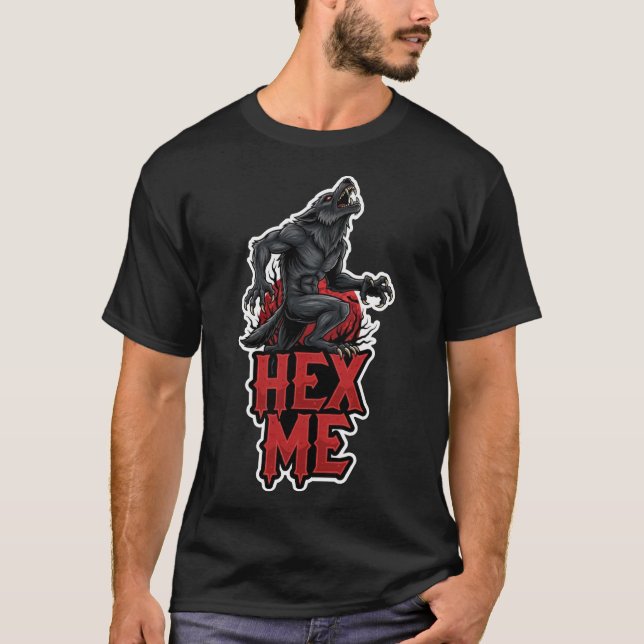 Camiseta Fierce werewolf roaring under a red moon with HEX  (Frente)