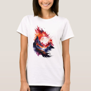 Camiseta Fiery Abstrato Watercolor Fantasy Landscape