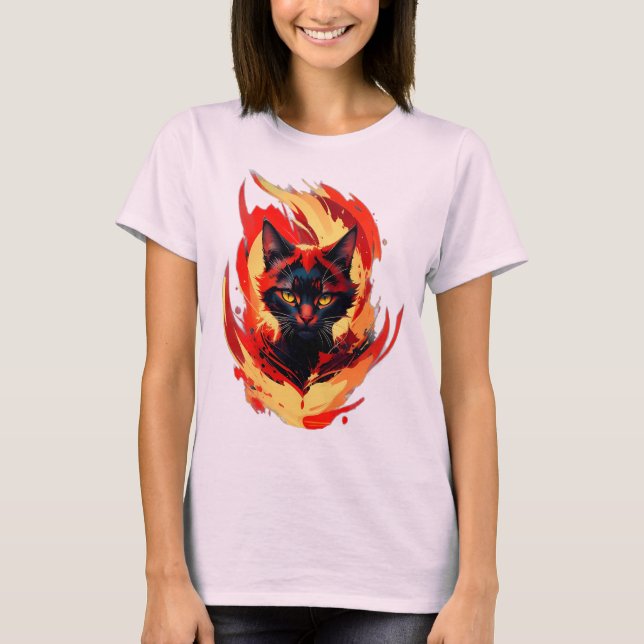 Camiseta Fiery Black Cat  Flame Cat Graphic (Frente)