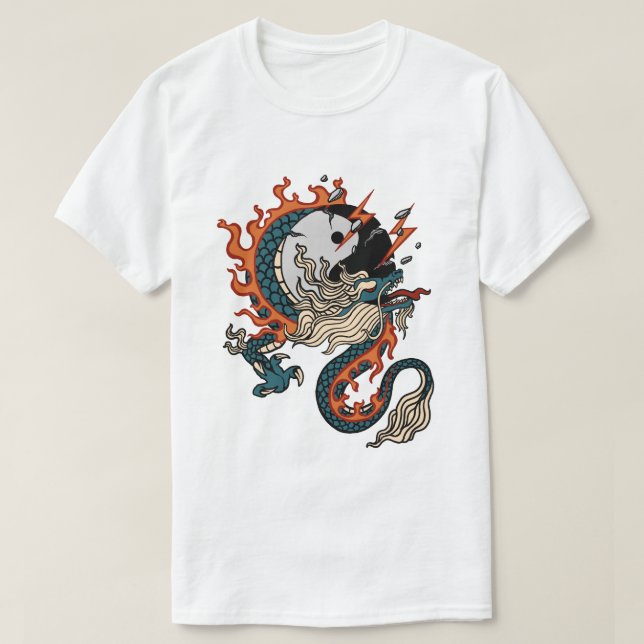 Camiseta Fiery Dragon com Símbolo Yin-Yang (Frente do Design)