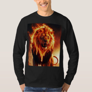 Camiseta Fiery Lion Para Homens Cabeça de Leão F