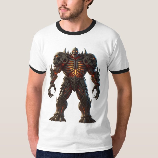Camiseta Fiery Skull Armor Dark Fantasy Sci-Fi Criatura (Frente)