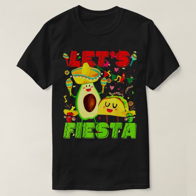 Camiseta Fiesta Avocado E Tacos Cinco De Mayo Par Mexicano (Frente do Design)