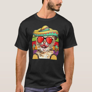 Camiseta Fiesta Cat Sombrero Tacos Maracas Cinco De Mayo