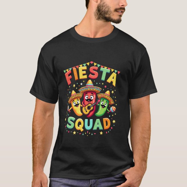 Camiseta Fiesta Squad Pimenta Guitarra Maracas Cinco de  (Frente)