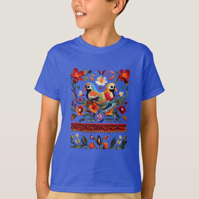 Camiseta Fiesta Threads: Design inspirado no bordado mexica (Frente)