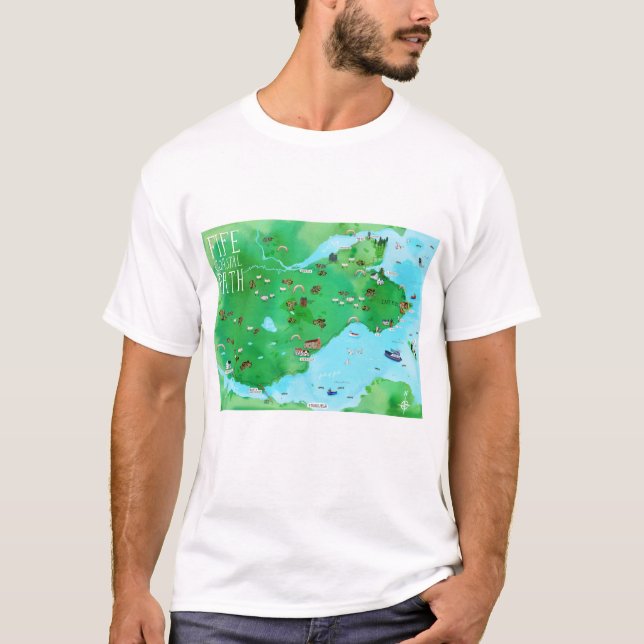 Camiseta Fife Costeira Path Scotland Watercolor Map Art (Frente)