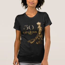 Camiseta Fifty and Fabulous Gold Dress Black 50th Birthday