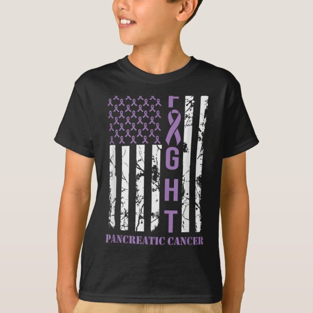 Camiseta Fight Flag Purple Ribbon Suprt Pancreatic Cancer  (Frente)