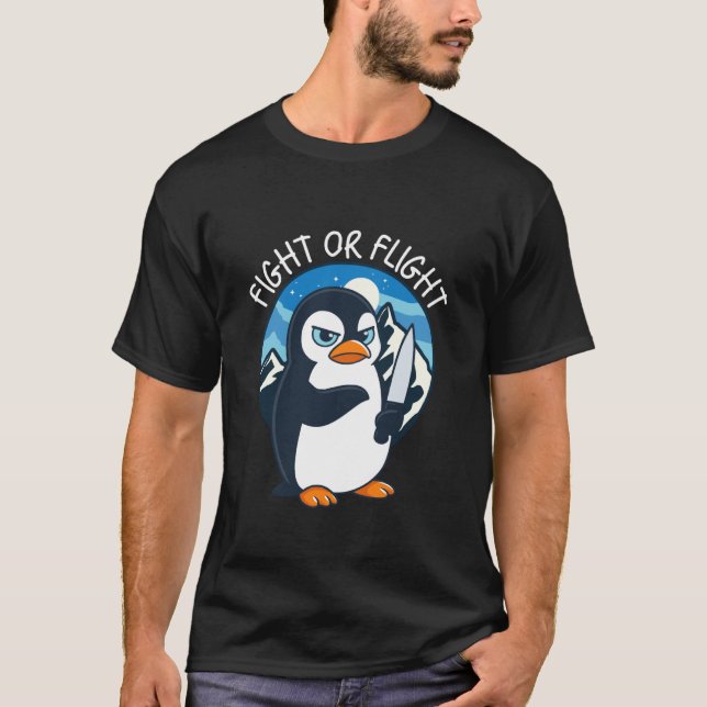 Camiseta Fight Or Flight Meme Penguin (Frente)