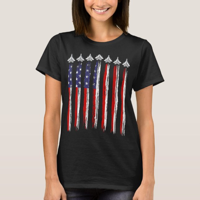 Camiseta Fighter Jet Airplane USA Flag 4th Of July Patrioti (Frente)