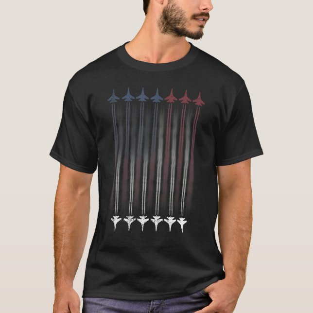 Camiseta Fighter Jets Contrail American Flag Patriotic 4th  (Frente)