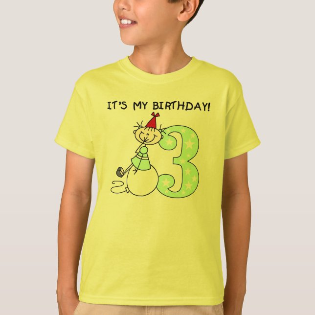 Camiseta Figura aniversário de 3 anos da vara da menina (Frente)