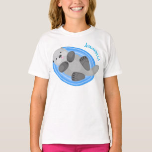 Camiseta Figura de desenho animado azul-lontra do mar feliz