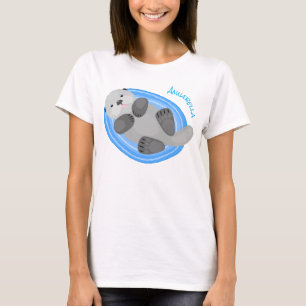 Camiseta Figura de desenho animado azul-lontra do mar feliz