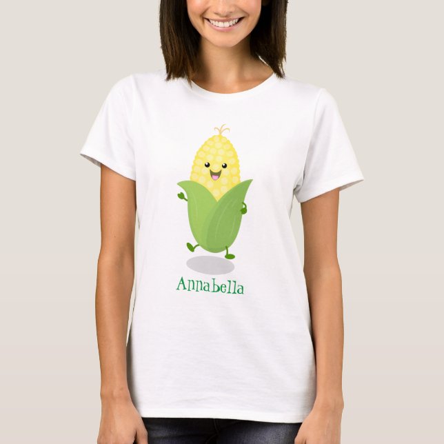 Camiseta Figura de desenho animado de milho feliz (Frente)