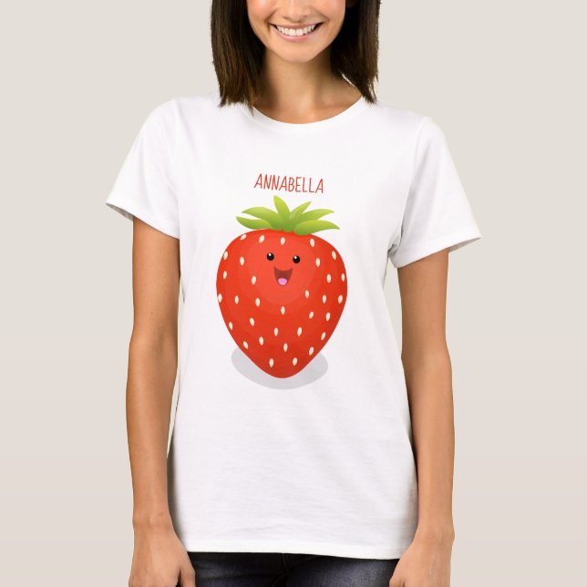 Camiseta Figura de desenho animado de morango kawaii (Frente)