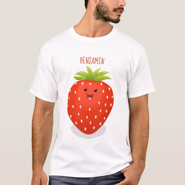 Camiseta Figura de desenho animado de morango kawaii (Frente)