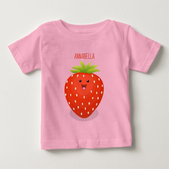 Camiseta Figura de desenho animado de morango kawaii (Frente)